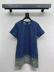 GG Blue Monogram Crystal Embellished Mini Dress