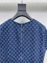 GG Blue Monogram Crystal Embellished Mini Dress