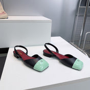 CHANEL 26S FLAT SLINGBACK IN BLACK LAMBSKIN WITH MINT GREEN CAP TOE