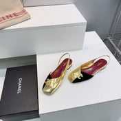 CHANEL 26S FLAT SLINGBACK IN GOLD LAMBSKIN AND BLACK SUEDE