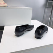 CHANEL 26S SQUARE-TOE FLATS IN BLACK CROCODILE-EMBOSSED LAMBSKIN