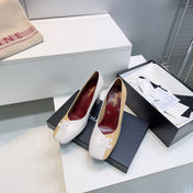 CHANEL 26S SQUARE-TOE HIGH HEELS 95 MM IN BEIGE AND WHITE LAMBSKIN