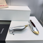 CHANEL 26S COLOR-BLOCK HIGH HEELS 45 MM IN SILVER AND GOLD LAMBSKIN