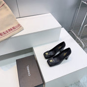 CHANEL 26S SQUARE-TOE HIGH HEELS 95 MM IN BLACK LAMBSKIN