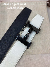 HM H BELT BUCKLE & REVERSIBLE BLACK AND WHITE LEATHER STRAP 38MM BLACK HARDWARE