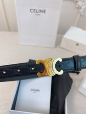CELINE 25S BELT 25MM TRIOMPHE IN BLACK CALFSKIN GOLD HARDWARE 563332
