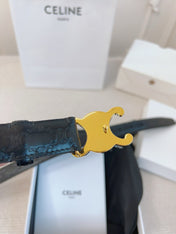 CELINE 25S BELT 25MM TRIOMPHE IN BLACK CALFSKIN GOLD HARDWARE 563332