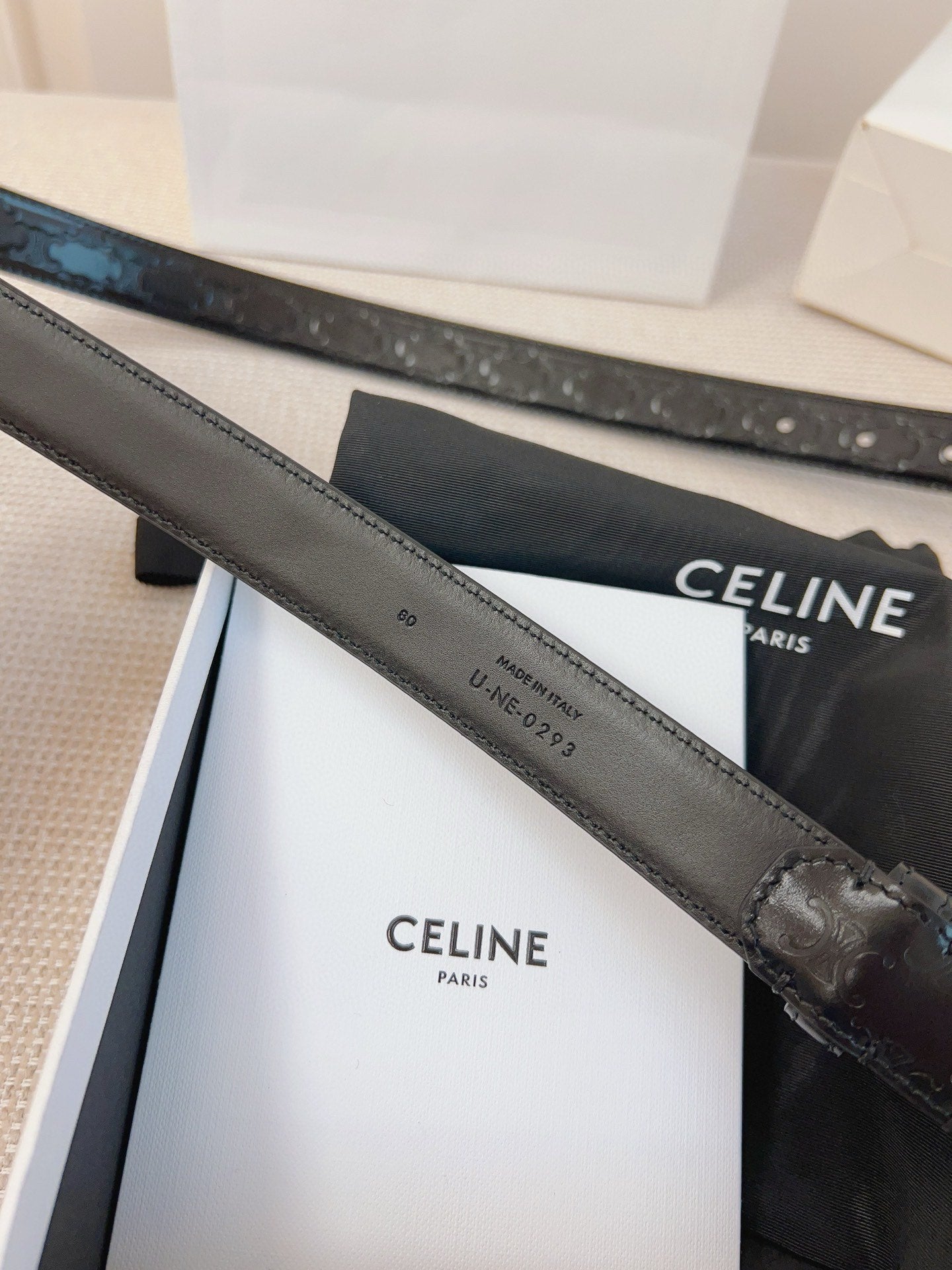 CELINE 25S BELT 25MM TRIOMPHE IN BLACK CALFSKIN SILVER HARDWARE 563333