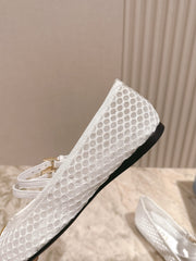 PRADA 25S BALLERINAS BALLET FLATS IN WHITE MESH FABRIC