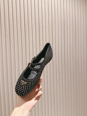 PRADA 25S CRYSTAL EMBELLISHED BALLERINA IN BLACK SUEDE