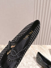 PRADA 25S CRYSTAL EMBELLISHED BALLERINA IN BLACK SUEDE