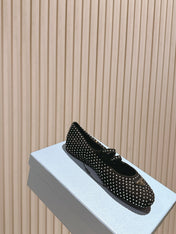PRADA 25S CRYSTAL EMBELLISHED BALLERINA IN BLACK SUEDE