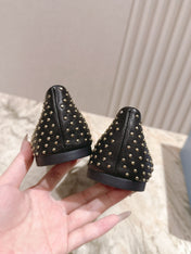 PRADA 25S STUD EMBELLISHED BALLERINA IN BLACK CALFSKIN
