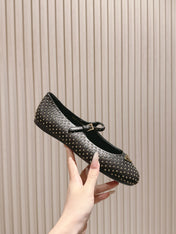 PRADA 25S STUD EMBELLISHED BALLERINA IN BLACK CALFSKIN