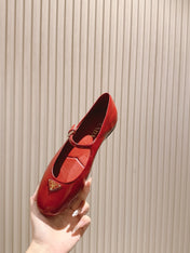 PRADA 25S BALLERINAS IN RED WINE CALFSKIN GLOSSY
