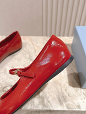 PRADA 25S BALLERINAS IN RED WINE CALFSKIN GLOSSY