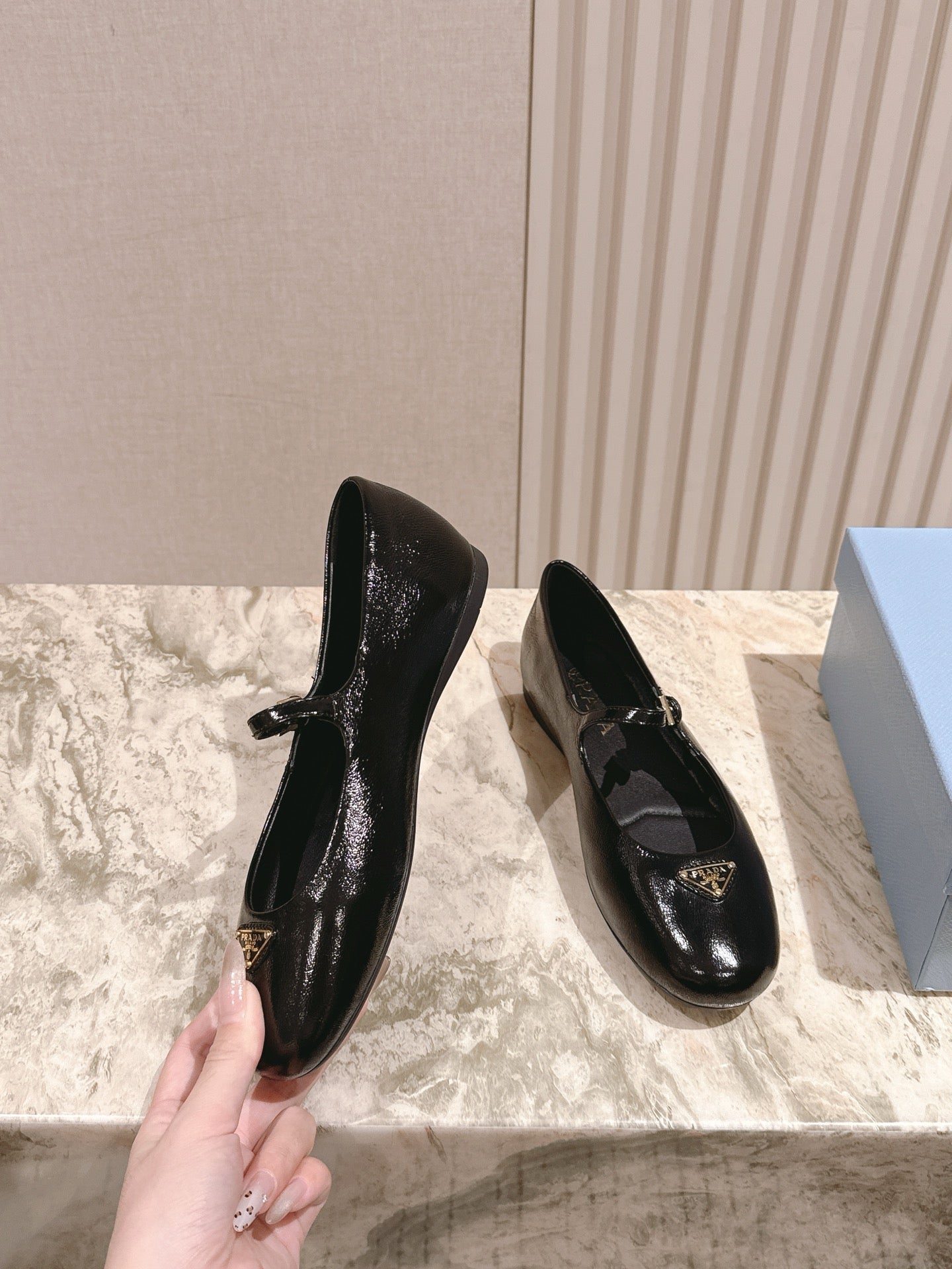 PRADA 25S BALLERINAS IN BLACK CALFSKIN GLOSSY