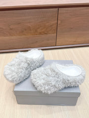 BALENCIAGA 25S MULES IN IVORY WHITE FAUX FUR