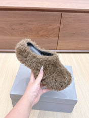 BALENCIAGA 25S MULES IN BROWN FAUX FUR