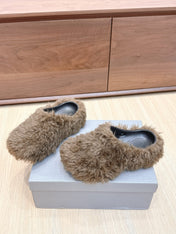 BALENCIAGA 25S MULES IN BROWN FAUX FUR