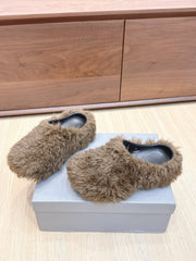 BALENCIAGA 25S MULES IN BROWN FAUX FUR