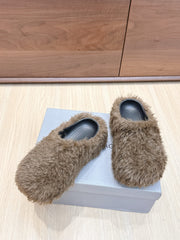 BALENCIAGA 25S MULES IN BROWN FAUX FUR