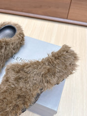 BALENCIAGA 25S MULES IN BROWN FAUX FUR