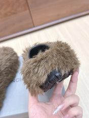 BALENCIAGA 25S MULES IN BROWN FAUX FUR