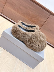 BALENCIAGA 25S MULES IN BROWN FAUX FUR