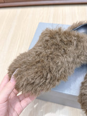 BALENCIAGA 25S MULES IN BROWN FAUX FUR