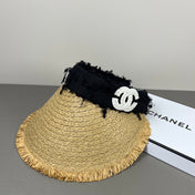 CHANEL 26S RAFFIA VISOR WITH WHITE CC LOGO 338095