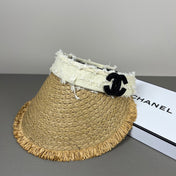 CHANEL 26S RAFFIA VISOR WITH BLACK CC LOGO 338095