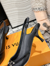 HIGH HEEL 4 CM SLINGBACKS IN BLACK CALFSKIN