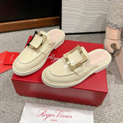 VIV' RANGERS MULES IN CREAM SHINY CALFSKIN GOLD BUCKLE