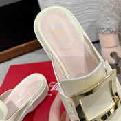 VIV' RANGERS MULES IN CREAM SHINY CALFSKIN GOLD BUCKLE