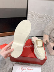 VIV' RANGERS MULES IN CREAM SHINY CALFSKIN GOLD BUCKLE