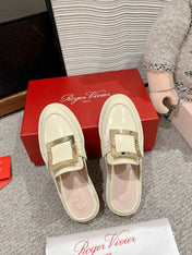 VIV' RANGERS MULES IN CREAM SHINY CALFSKIN GOLD BUCKLE