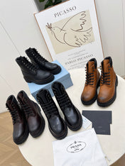PRADA 25S LACE UP BOOTS BLACK GLOSSY CALFSKIN