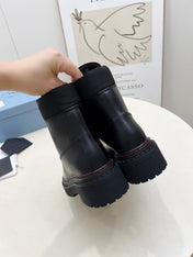 PRADA 25S LACE UP BOOTS BLACK GLOSSY CALFSKIN
