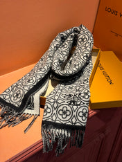 FLOWER MONOGRAM SCARF 180 CM IN BLACK MIX WHITE CASHMERE 388305