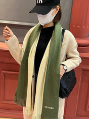 HIGH-END SCARF 180 IN MOSS GREEN MIX BEIGE CASHMERE