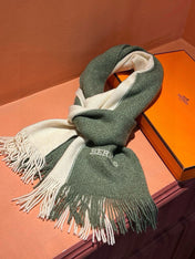 HIGH-END SCARF 180 IN MOSS GREEN MIX BEIGE CASHMERE