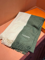 HIGH-END SCARF 180 IN MOSS GREEN MIX BEIGE CASHMERE