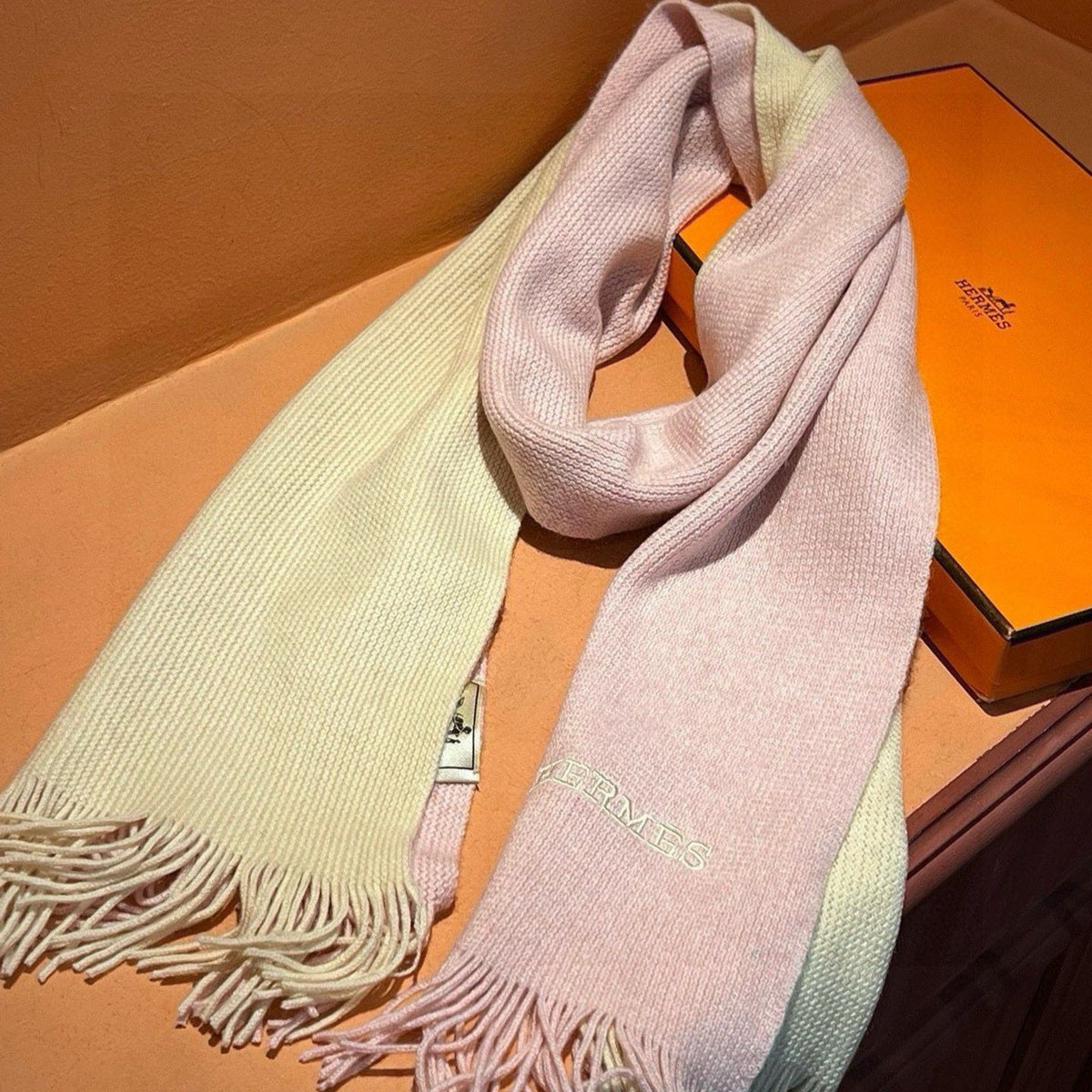 HIGH-END SCARF 180 IN LIGHT PINK MIX BEIGE CASHMERE