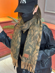 SCARF 180 CM IN OLIVE GREEN MONOGRAM CASHMERE 394642