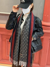 SCARF 180 CM IN BLACK CASHMERE WITH BEE PATTERN 396473