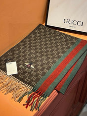 SCARF 180 CM IN CAROB BROWN CASHMERE WITH BEE PATTERN 396475