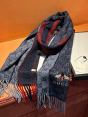 SCARF 180 CM IN NAVY BLUE CASHMERE WITH BEE PATTERN 396476