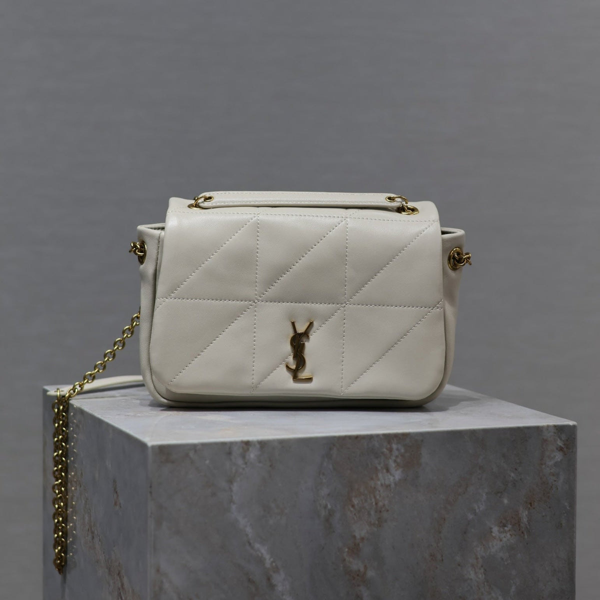 YSL 25S JAMIE MINI 20 IN BLANC VINTAGE LAMBSKIN GOLD HARDWRE