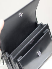 YSL 25S SUNSET MEDIUM 22 IN BLACK SHINY CALFSKIN SILVER HARDWARE